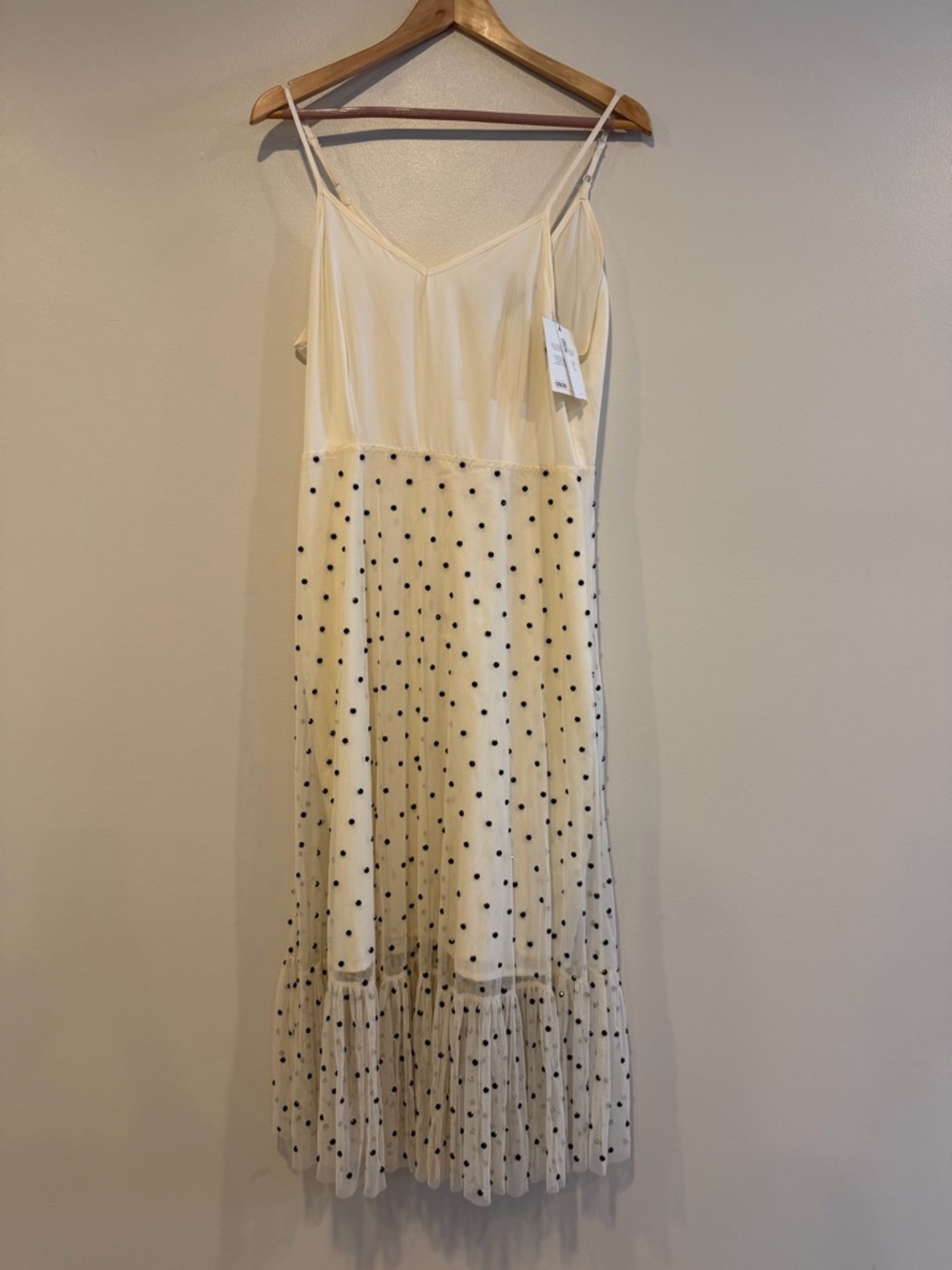 NWT ASOS Cream Maxi Slip Dress with Black Polka Dots lined Size 8